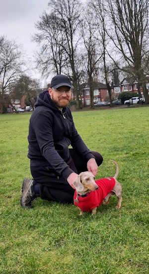 Matt and Crumble, Barkmatter founder and his dog in Didsbury